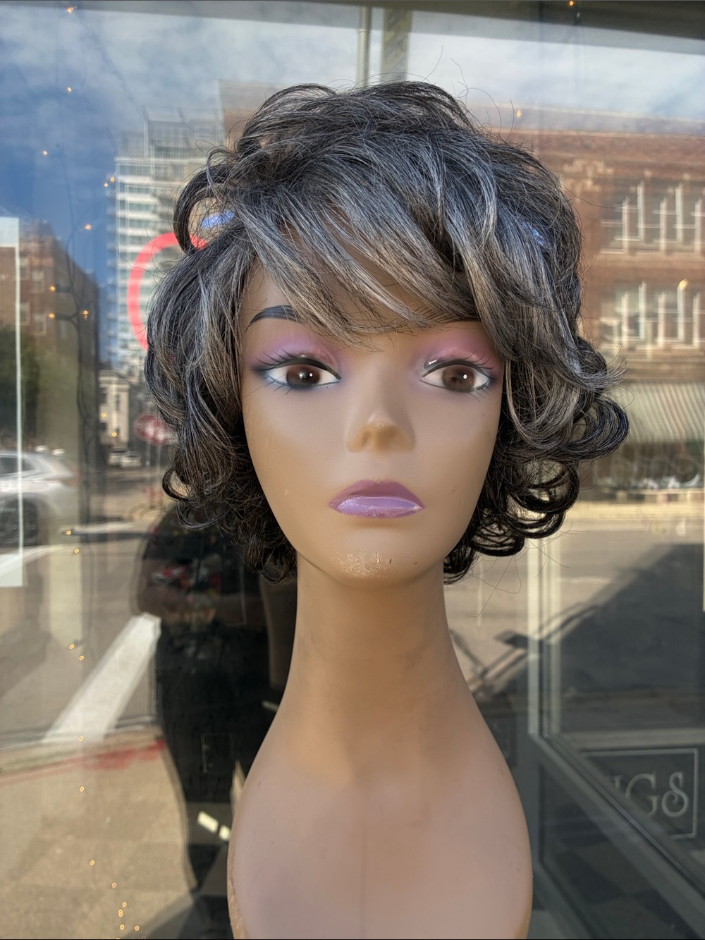 Women's Short Curly wig in Salt & Pepper Gray - Brand: foxy, silver collection